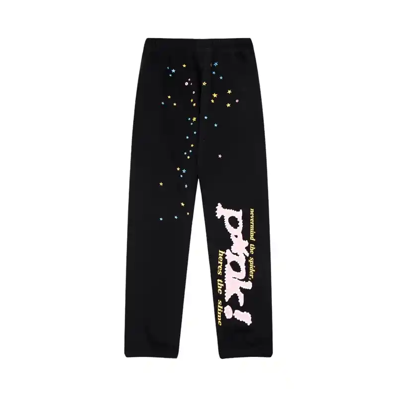 Sp5der PNK Sweatpants Black Front View