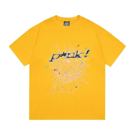 Sp5der Pink T-Shirts 'Yellow' Front View
