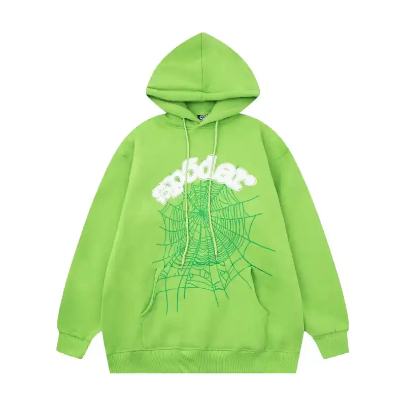 Sp5der Web Hoodie Slime 'Green' Front view