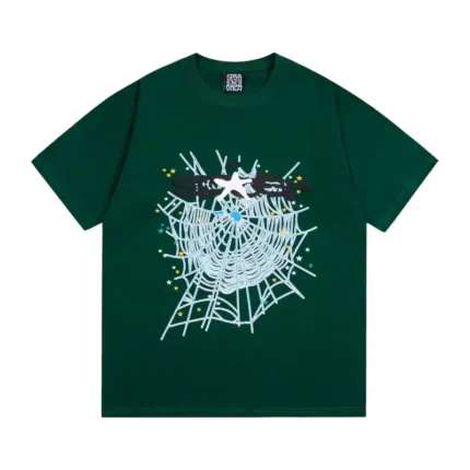 Sp5der Web Print Gothic Punk T-Shirt 'Green' Front view