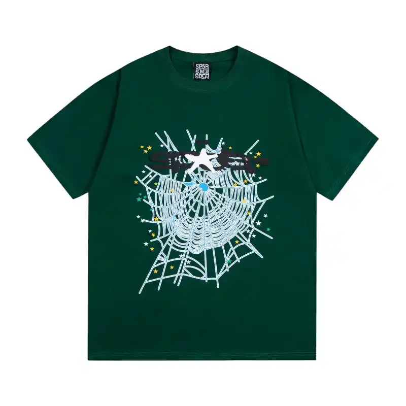Sp5der Web Print Gothic Punk T-Shirt 'Green' Front view