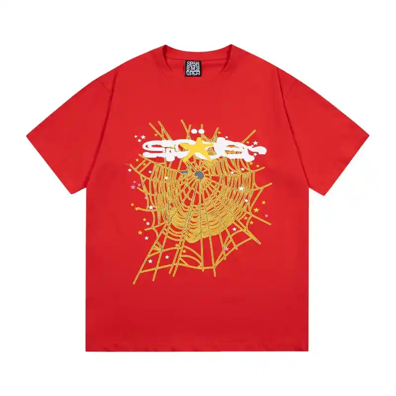 Sp5der Web Print Gothic Punk T-Shirt 'Red' Front view