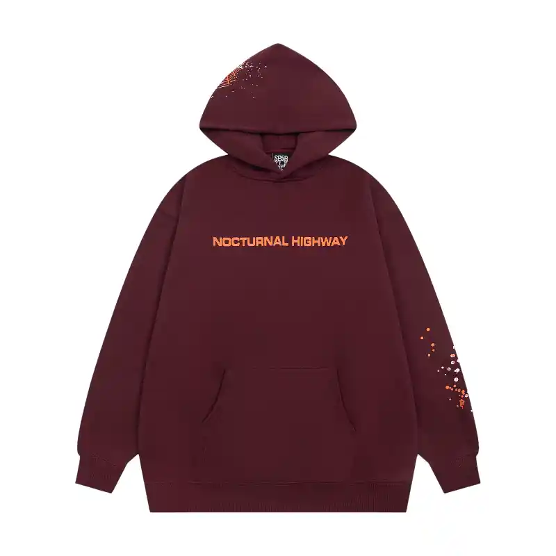 Sp5der-Nocturnal-Highway-Hoodie-Maroon-front-view