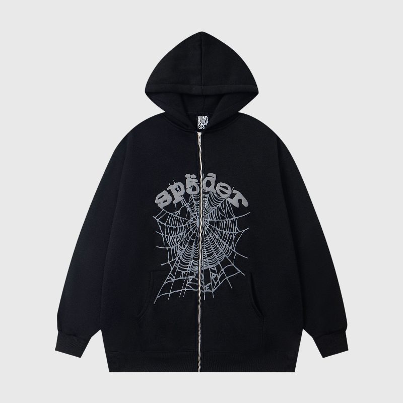Sp5der OG Web V2 Rhinestone Zip Up Hoodie